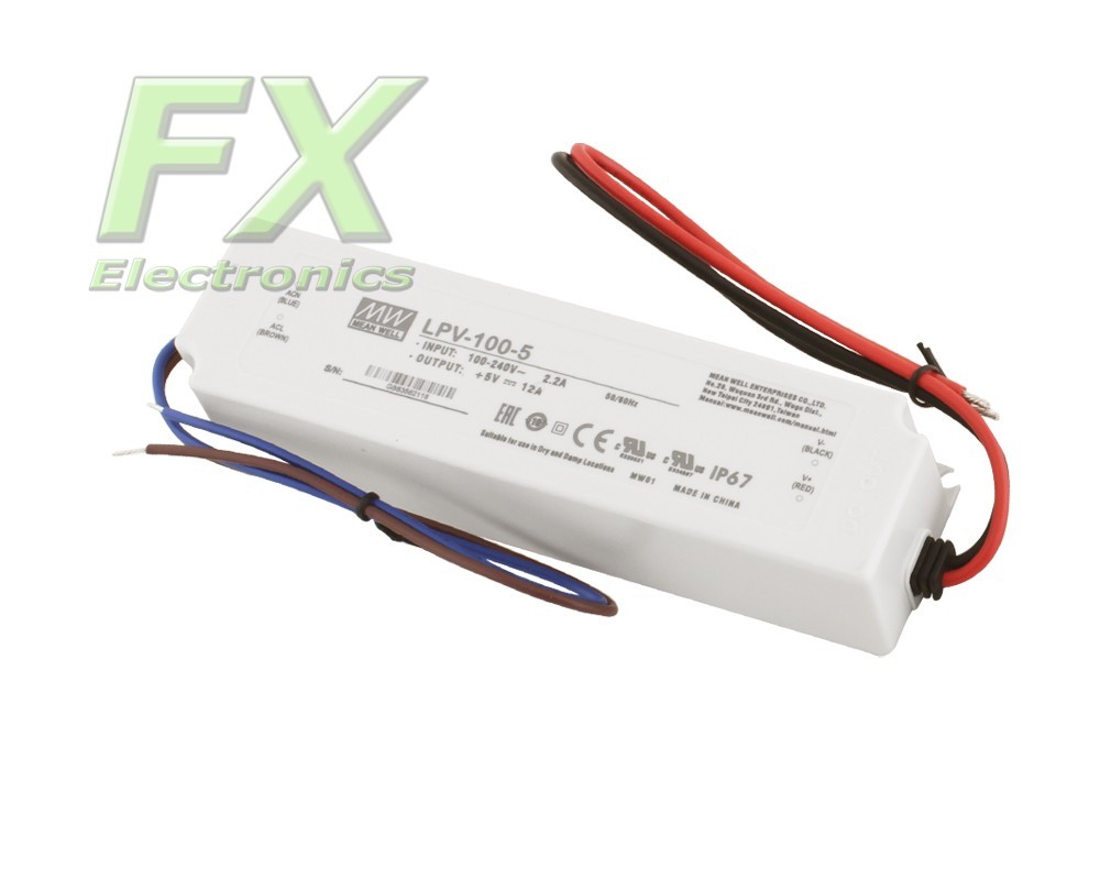 LED power supply 5V 100W Mean Well LPV-100-5 IP67